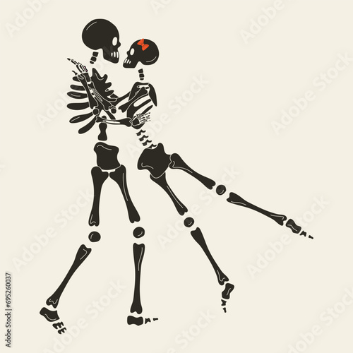 Cute Skeleton Romantic couple. Cute character Skeleton Bones. Concept Valentine's day	