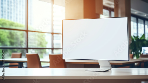 large monitor in the workplace in a modern office is a blank screen copy  space © kichigin19