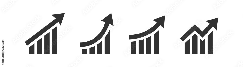 Graph growth icon. Arrow up symbol. Progress diagram. Finance grow. Graphic increase. Vector illustration. Graph growth icon. Arrow up symbol. Progress diagram. Finance grow. Graphic increase. Vector illustration.