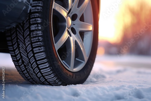 A detailed close-up of a tire covered in snow. Perfect for winter-related projects