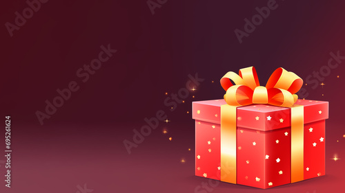 Banner with empty space for text. Web design with new year christmas gift. High resolution. For printing and social media. Festive Backdrop background for cards and printing. Red color cartoon style