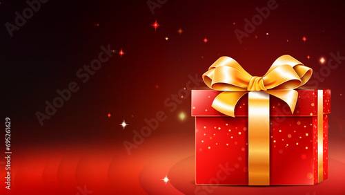 Banner with empty space for text. Web design with new year christmas gift. High resolution. For printing and social media. Festive Backdrop background for cards and printing. Red color cartoon style