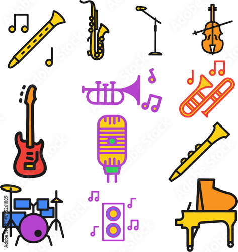 musical instruments icons variable colors.
