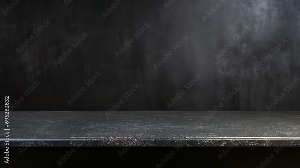 Empty table marble black counter top on black wall background - obrazy, fototapety, plakaty 