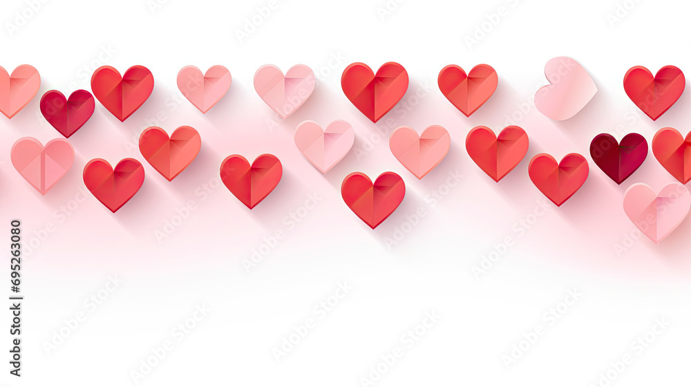 Hearts shape elements in a paper craft style isolated on white background, Valentine's Day elements