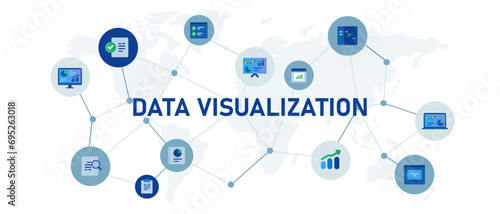 Data visualization metrics analytics visualization concept banner header connected icon set symbol illustration