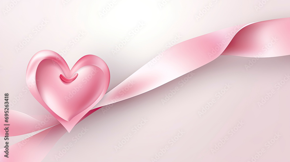 Happy mothers day illustration in 3d art style background with pink ribbon heart shaped and copyspace