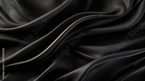 Abstract black background. Black silk satin texture background. Beautiful soft folds on the fabric. Black elegant background with copy space for your design