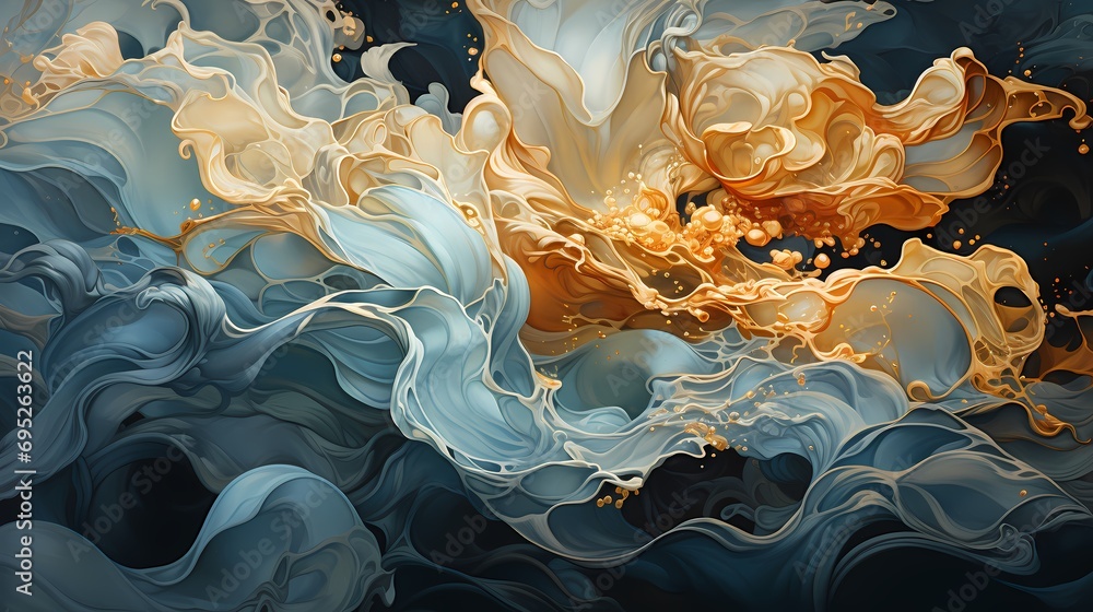 A close-up of swirling silver and metallic tones mixing and mingling in a liquid-like background, evoking the beauty of oil blending with water