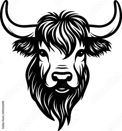 Highland cow silhouette in black color. Vector template design for laser cutting wall art.