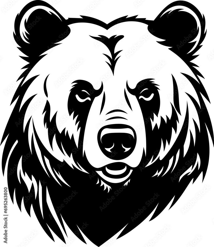 Grizzly bear silhouette in black color. Vector template for laser cutting wall art.