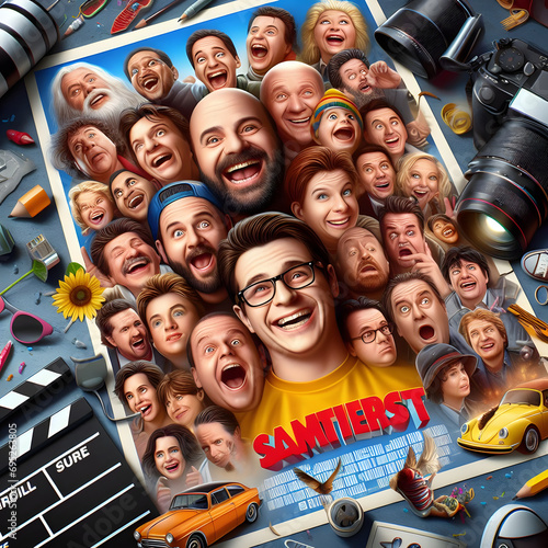 A film poster showcasing the diversity of humor genres presented at the Göteborg International Comedy Film Festival, with visuals representing various comedic styles.