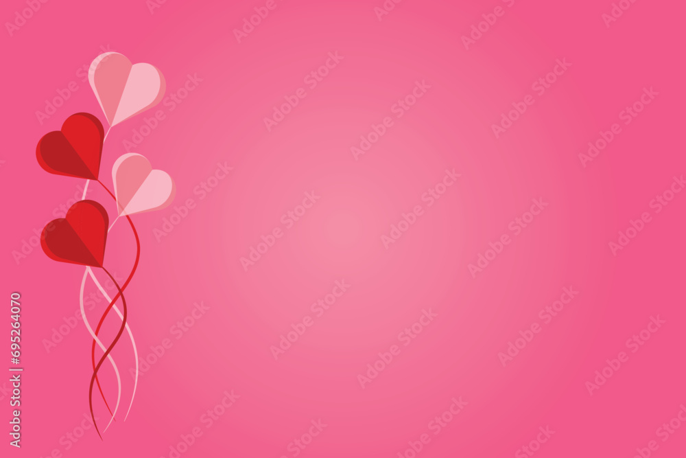 valentine's day background with hearts like balloons on pink background, vector illustration