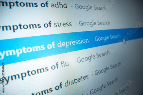 line search on the Internet symptoms of depression on the monitor screen photo