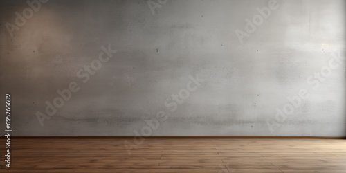 concrete wall and floor,Empty room gray wall room with wooden floor,Wide empty wall with floor and sunlight created with generative ai technology,Empty room gray wall room with wooden floor