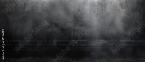 Black grunge background. Bright web banner. Reflection of light on a rough concrete wall. Copy space for your design. Website header