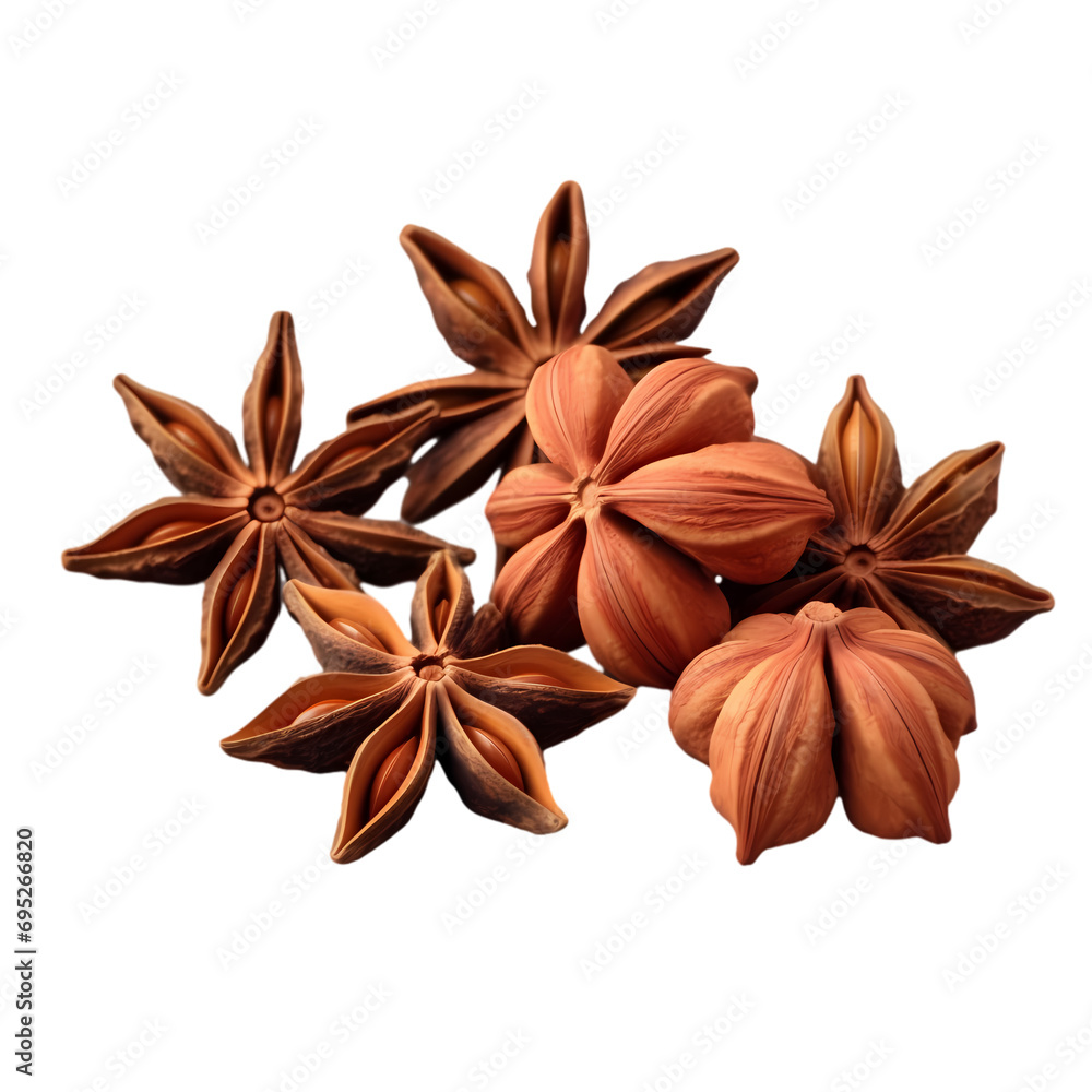 Star anise spice isolated on transparent background Star anise spice isolated on transparent background