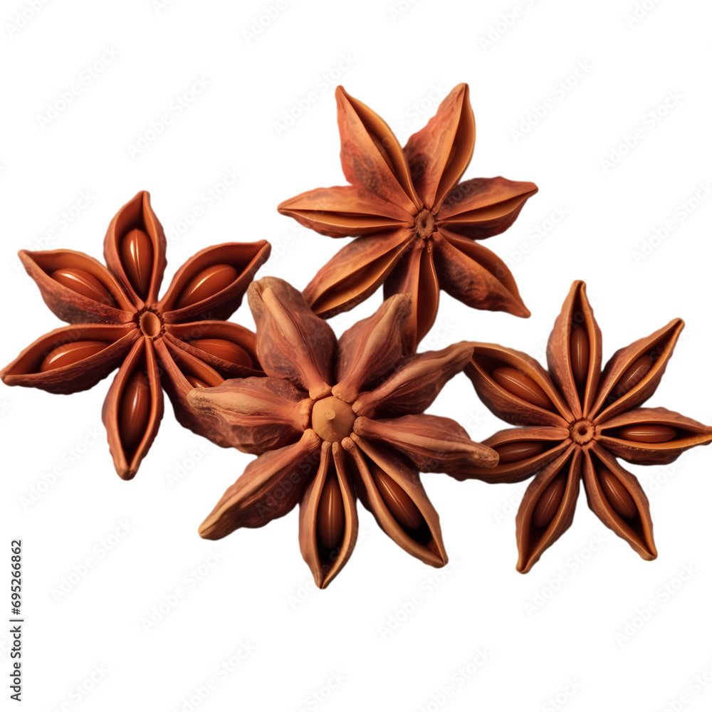 Star anise spice isolated on transparent background Star anise spice isolated on transparent background