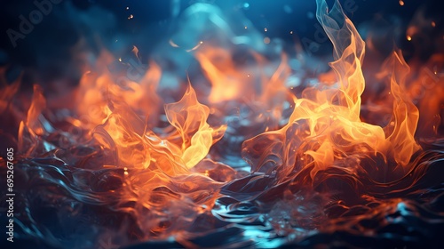 A close-up shot of vibrant blue liquid flames dancing in a surreal world