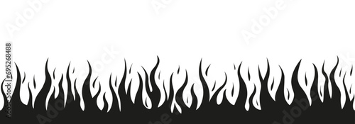 Fire flame seamless frame border. Burning background or pattern. Hot, burn symbol. Vector illustration.