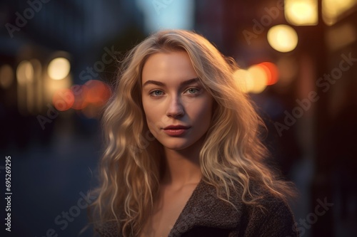 French beautiful blonde girl. Pretty and elegant lady austere and stylish clothes. Generate AI