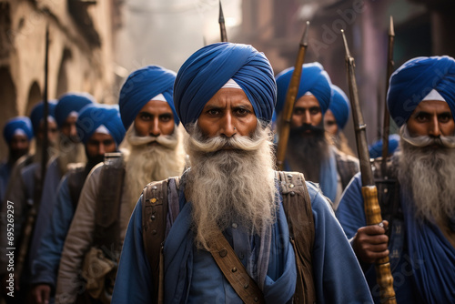 Sikh religious people in blue dress photo