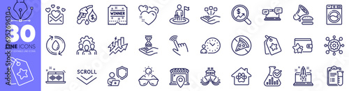 Winner ticket, Music making and Ship line icons pack. Loyalty tags, Consumption growth, Loyalty program web icon. Market location, Cursor, Leadership pictogram. Framework, Love mail. Vector