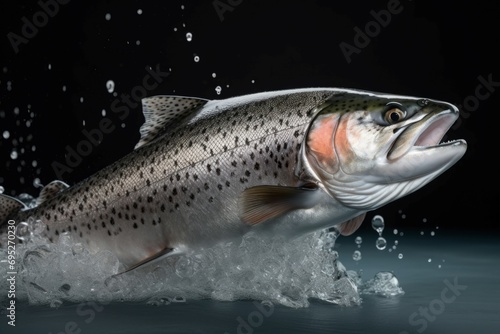 Freshness salmon fish. Raw fresh fish with water splashes. Generate ai