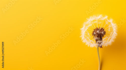 A dandelion on a yellow background
