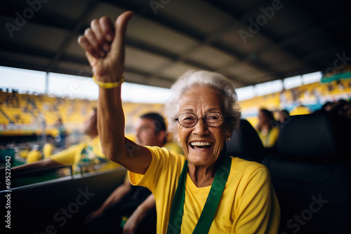 The old lady at the stadium sports event competition cheering. Generative ai image 