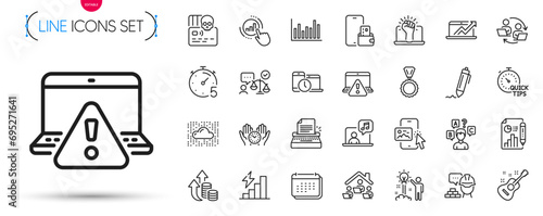 Pack of Work home, Phone wallet and Empower line icons. Include Medal, Quick tips, Cloud system pictogram icons. Report document, Quiz test, Creative idea signs. Online warning. Vector