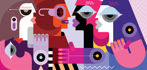 Stickers Stijlen Vier vrouwen in gesprek illustratie  ©  danjazzia