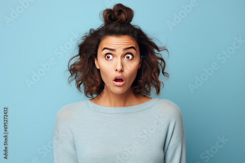 Portrait of a young woman wearing a surprised expression © Kien