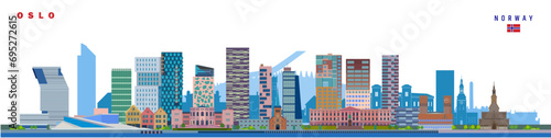 Oslo landmarks city vector illustration on white background, Norway
