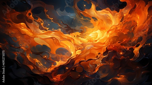 A dreamlike close-up capturing liquid flames in a captivating blend of copper and rust colors, radiating warmth and rustic beauty in a surreal world
