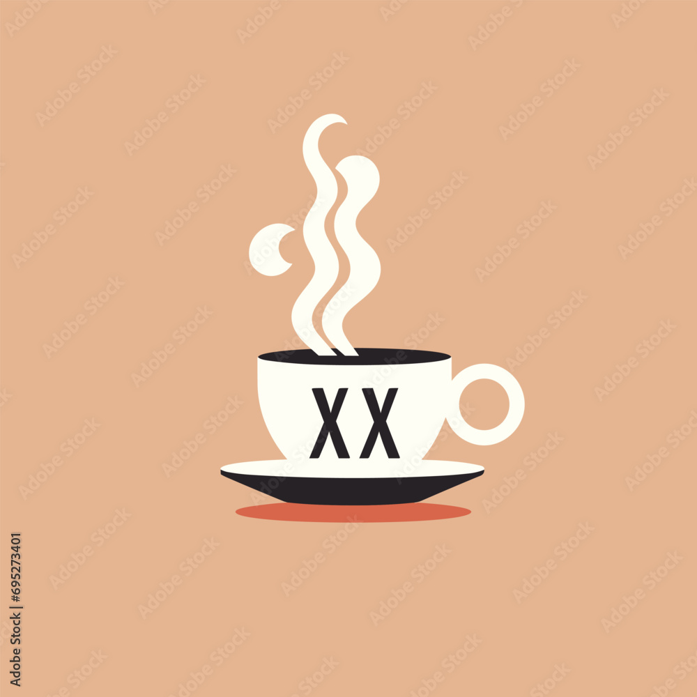 Obraz premium Coffee wares filled colorful initial logo idea. Raising steam. Coffee preparation. Letters inside coffee mug shape. Graphic design. Created using neural network
