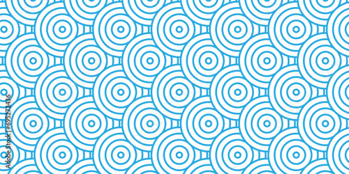 Modern diamond geometric ocean spiral pattern and abstract circle wave lines. blue seamless tile stripe geomatics overlapping create retro square line backdrop pattern background. Overlapping Pattern.