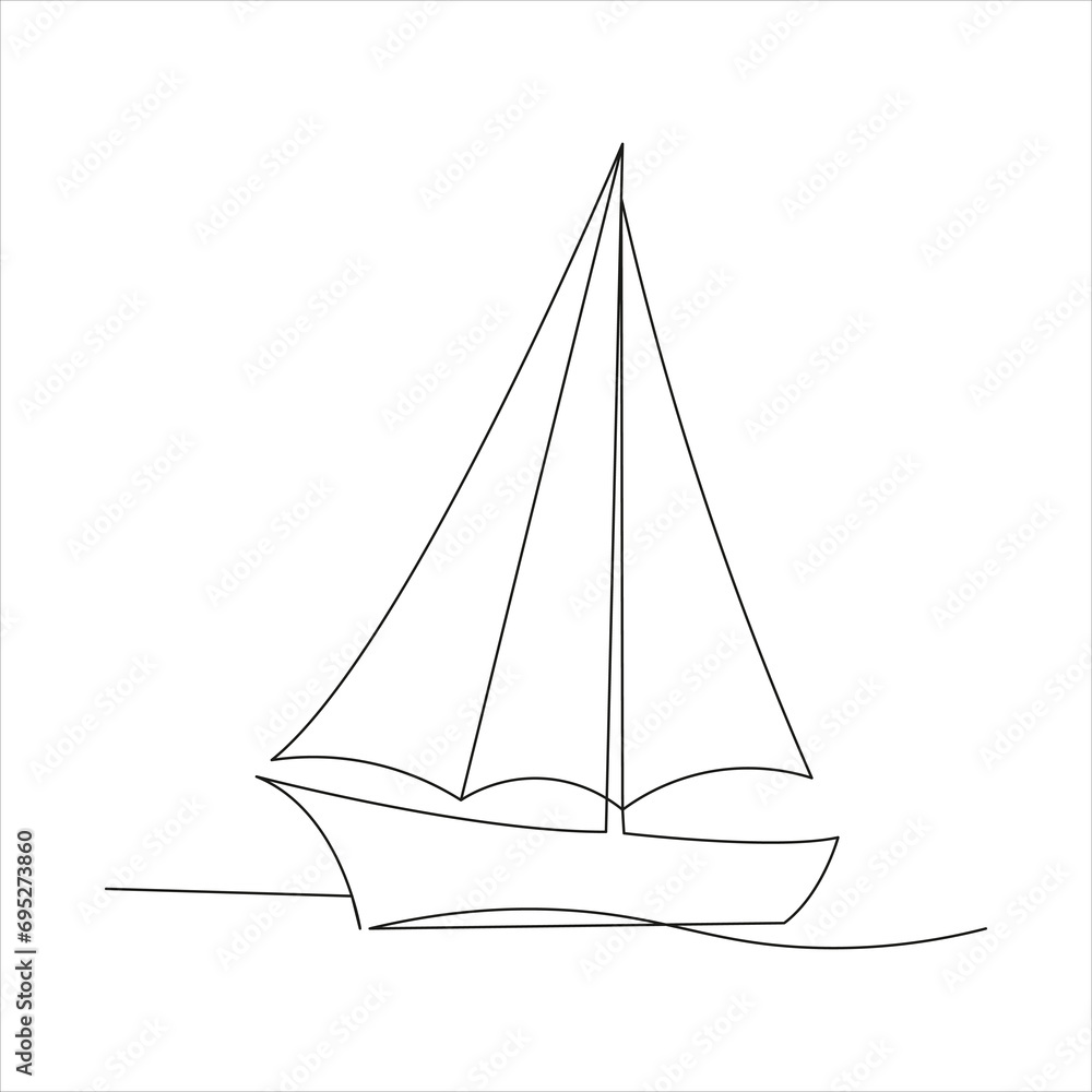 Continuous one line sailing boat drawing art design Continuous one line sailing boat drawing art design
