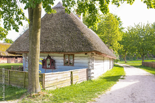 Traditional old polish countryside wooden buildings, architecture. Poland. 