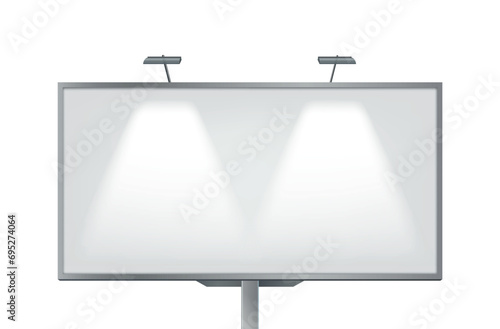 Billboard placard with glowing lamps realistic vector illustration. Large blank advertising banner 3d for business isolated on white background