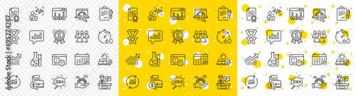 Outline Solar panels, Survey results and Update data line icons pack for web with Demand curve, Calendar graph, Timer line icon. Project deadline, Internet, Clipboard pictogram icon. Vector