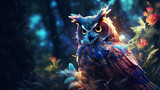 Glowing owl in a fantasy forest