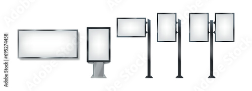 Variety of lightbox realistic vector illustration set. Empty city street advertisement banners 3d objects for business presentation isolated on white