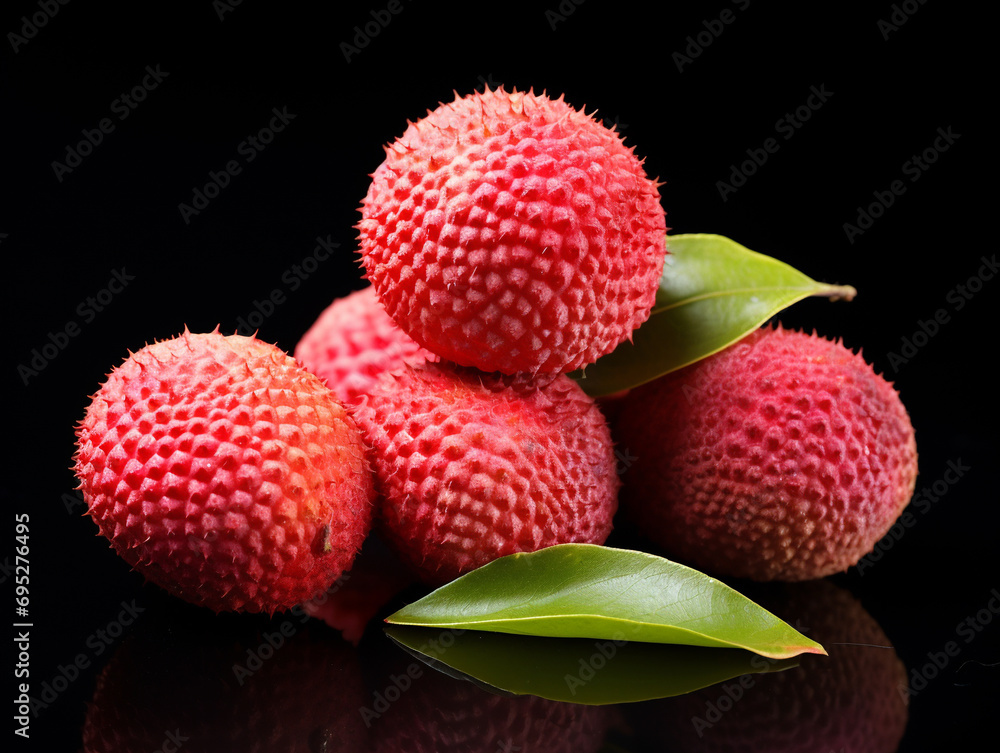 Ripe lychee fruit on a black background Ripe lychee fruit on a black background