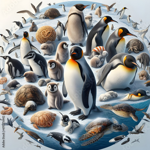 A graphic delivering a conservation message through the illustration of diverse penguin species, emphasizing the need to protect these charming creatures. photo
