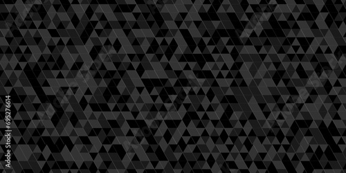 Abstract Black and gray square wall cube triangle tiles pattern mosaic background. Modern seamless geometric dark black pattern background with lines Geometric print composed of triangles. photo