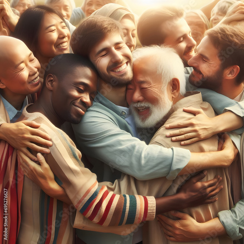 A graphic illustrating embraces that transcend cultural boundaries, emphasizing the universal language of love and unity on Global Hug Day. photo
