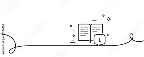 Instruction line icon. Continuous one line with curl. User manual sign. Information book symbol. Manual single outline ribbon. Loop curve pattern. Vector