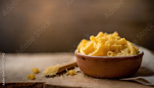 Copy Space image of warm and delicious homemade baked schotel macaroni on a wooden