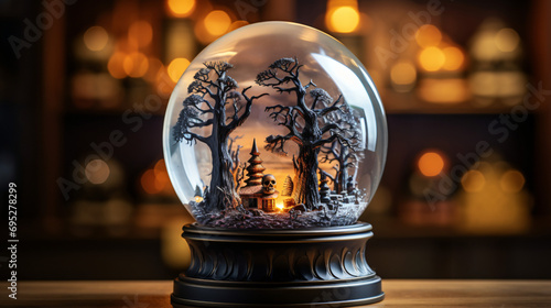Halloween Snow Globe with Creepy Tree